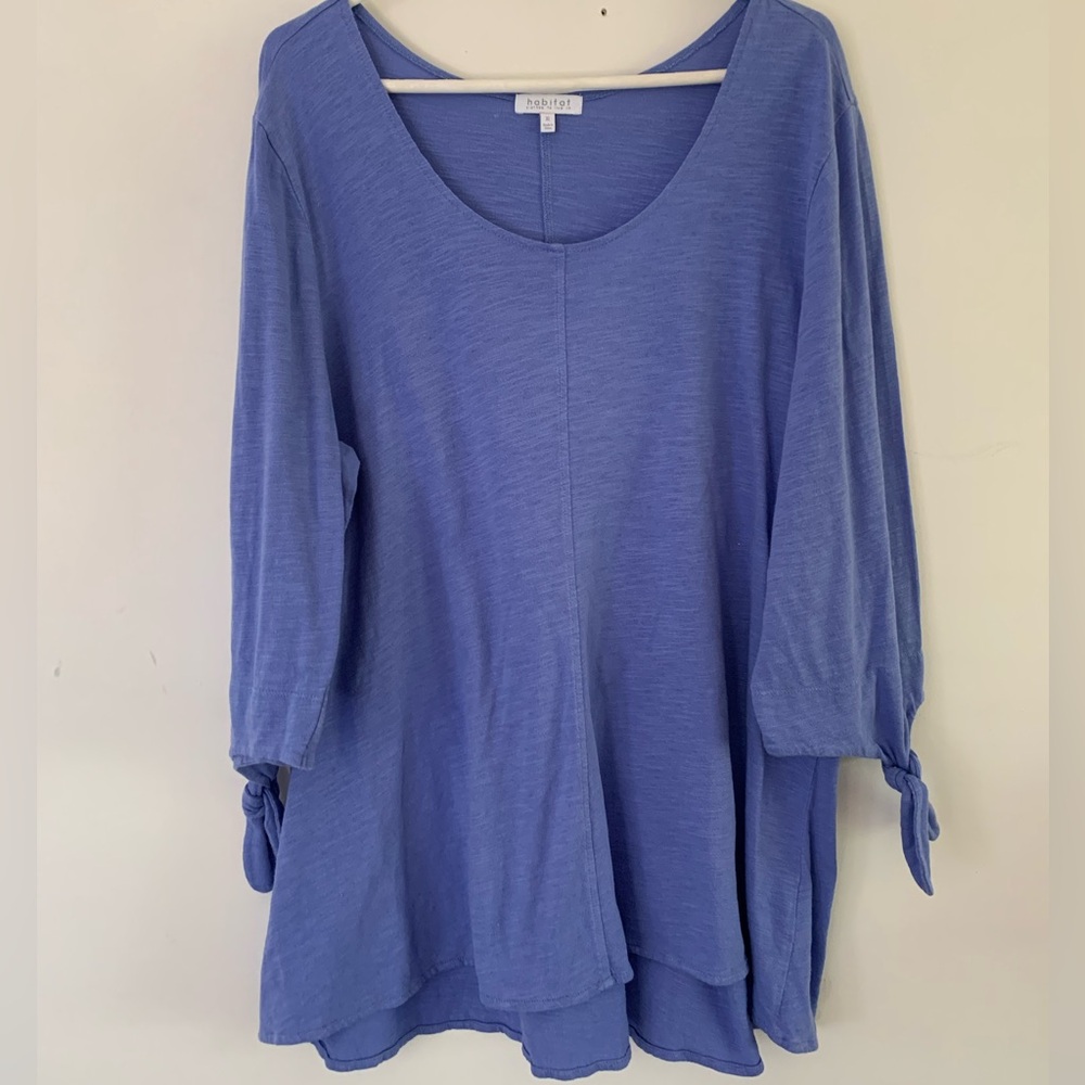 Habitat XL Cotton Scoop Neck Periwinkle Blue Tunic 3/4 Slv. Tie New No Tag